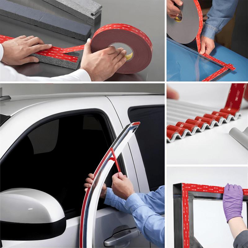 Double-sided mounting tape applied across four surface scenarios